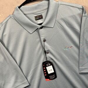 Greg Norman Polo Shirt Mens Large Taph Blue Grey Play Dry Performance New